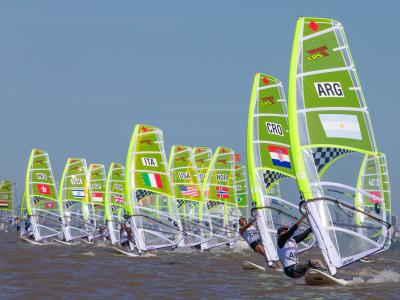 The Girl's Techno 293+ get racing underway just off San Isidro